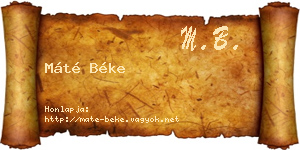 Máté Béke névjegykártya